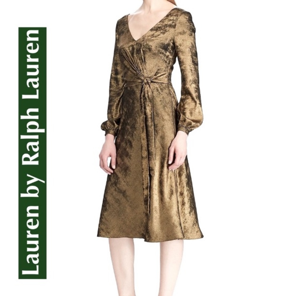 🆕Lauren Ralph Lauren Gold Faux-Wrap Dress Size12